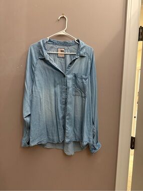 SO Light Blue Denim-Style Casual Button Down Shirt
